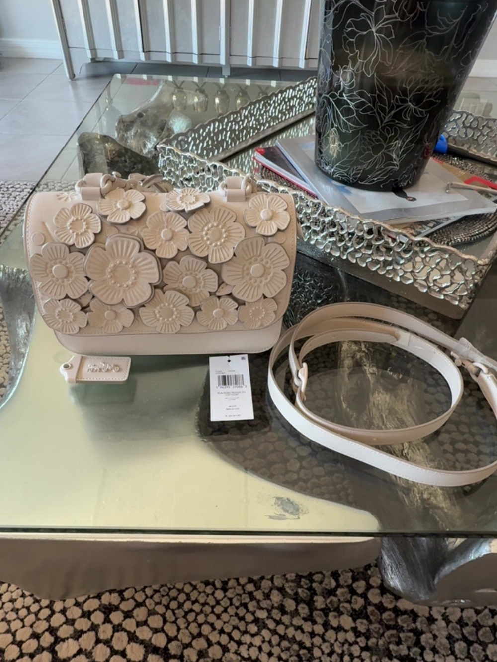 Coach tea rose top handle rogue in chalk with silver hardware